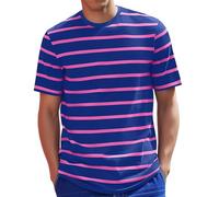 T-shirt russe à rayures marine pour homme - Manches courtes - Séchage rapide - Col R - Doux et confortable - T-shirt de sport à manches courtes - Couleur unie - T-shirt de sport, bleu, M