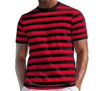 T-shirt russe à rayures marine pour homme - Manches courtes - Séchage rapide - Col R - Doux et confortable - T-shirt de sport à manches courtes - Couleur unie - T-shirt de sport, rouge, M