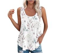 T-Shirt sans Manche Débardeur Femme Chic Et Élégant Imprimé Floral Chemisier Sexy Décontracté de Plage Ample Tee Shirt Col Rond Printemps Eté Hauts Polyvalente Top à La Mode Loisirs Quotidiennes