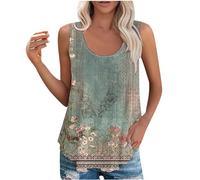 T-Shirt sans Manche Débardeur Femme Chic Et Élégant Imprimé Floral Chemisier Sexy Décontracté de Plage Ample Tee Shirt Col Rond Printemps Eté Hauts Polyvalente Top à La Mode Loisirs Quotidiennes