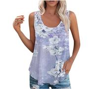 T-Shirt sans Manche Débardeur Femme Chic Et Élégant Imprimé Floral Chemisier Sexy Décontracté de Plage Ample Tee Shirt Col Rond Printemps Eté Hauts Polyvalente Top à La Mode Loisirs Quotidiennes