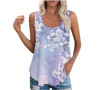 T-Shirt sans Manche Débardeur Femme Chic Et Élégant Imprimé Floral Chemisier Sexy Décontracté de Plage Ample Tee Shirt Col Rond Printemps Eté Hauts Polyvalente Top à La Mode Loisirs Quotidiennes
