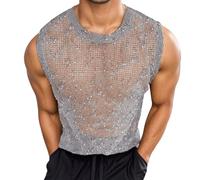 T Shirt sans Manche Homme Sexy- Debardeur Sport Chic Décontracté Vintage Top Polyvalent Perspective Débardeur Doux Coupe Ample Été Club Gilet Base Vacances