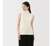 T-shirt sans manches à col roulé en coton et cachemire pour femme Noir L