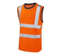 T-shirt sans manches haute visibilité avec bande réfléchissante pour adultes - Respirant - Col rond, Orange, S