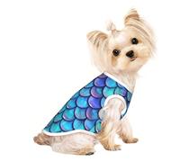 T-shirt sans manches imprimé écailles de poisson sirène bleu sarcelle pour chiens et chats Vêtements tendance pour intérieur et extérieur