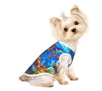 T-shirt sans manches imprimé océan tropical corail monde sous-marin pour chiens chats vêtements tendance pour fête, promenade et vacances