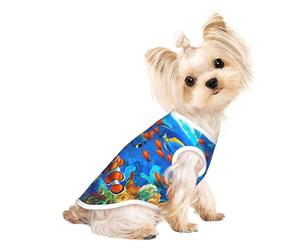 T-shirt sans manches imprimé océan tropical corail monde sous-marin pour chiens chats vêtements tendance pour fête, promenade et vacances