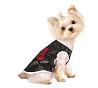 T-shirt sans manches imprimé rose rouge et feuilles noires pour petit chiot, chaton, intérieur et extérieur