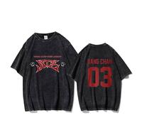T-Shirt Sate 2025 World Tour, T-Shirt Délavé Bang.Chan Chang.Bin FELI.X HA.N Hyun.Jin in Leek.Now Seung.Min T-Shirts Souvenirs(BANGCHAN,S)