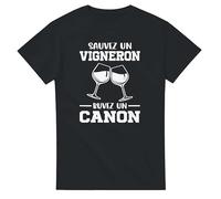 T-Shirt Sauvez Un vigneron Buvez Un Canon - Tee Shirt Humour Vin - Cadeau Original Vigneron