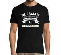 T-shirt - Scrabble - Ne jamais sous-estimer un Septuagénaire - Noir - Manches courtes - Regular S