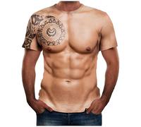T-shirt simulé pour hommes musclés Impression 3D Drôle Hauts Hommes Bodybuilding Simulation Muscle Tatouage T-shirt Décontracté Peau Nue Muscle pectoral T-shirts Drôle Streetwear 34-38 5XL