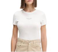 Tommy Jeans T-Shirt Manches Courtes Femme Slim Logo Tee avec Col Ras-du-Cou, Blanc (Ecru), XL