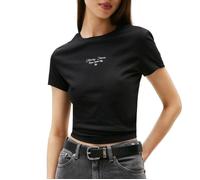 Tommy Jeans T-Shirt Manches Courtes Femme Slim Logo Tee avec Col Ras-du-Cou, Noir (Black), L