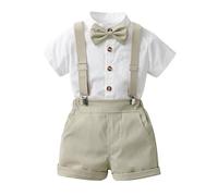 T-shirt solide à manches courtes pour enfant garçon avec bretelles, short pour enfant, tenue gentleman, costume 98 pour garçon de mariage, beige, 9-12 mois