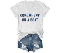 T-shirt « Somewhere On A Boat », « Im On A Boat », T-shirts imprimés amusants pour femmes et hommes, Blanc (col en V), M
