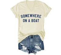 T-shirt « Somewhere On A Boat », « Im On A Boat », T-shirts imprimés amusants pour femmes et hommes, Jaune crème (col en V), XXL