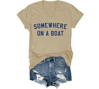 T-shirt « Somewhere On A Boat », « Im On A Boat », T-shirts imprimés amusants pour femmes et hommes, Kaki (col en V), XXL