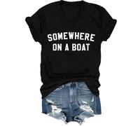 T-shirt « Somewhere On A Boat », « Im On A Boat », T-shirts imprimés amusants pour femmes et hommes, Noir (col en V), L