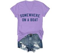 T-shirt « Somewhere On A Boat », « Im On A Boat », T-shirts imprimés amusants pour femmes et hommes, Violet-V, L