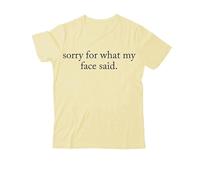 T-shirt « Sorry for What My Face Said », « My Face Said », T-shirt classique imprimé graphique pour femmes et hommes T-shirt à col en V, Jaune crème-1, M