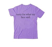 T-shirt « Sorry for What My Face Said », « My Face Said », T-shirt classique imprimé graphique pour femmes et hommes T-shirt à col en V, Violet-1., M