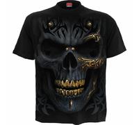 T-Shirt Spiral Direct Noir Or Crâne Squelette Tribal Mohawk Goth Punk M031M101