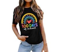 T-Shirt Sport Femme T-Shirt Manches Courtes pour Femme,100e Jour d'école,pour Enseignant,Happy 100 Days of School,Lettre imprimée,enseigner(Black,L)