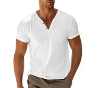 T-Shirt Sport Homme Coton Confortable à Manches Courtes T Shirt Running Col V Couleur Unie Été Classique Henley Shirts Basiques Boutonnée Travail Tee Fête