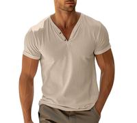 T-Shirt Sport Homme Coton Confortable à Manches Courtes T Shirt Running Col V Couleur Unie Été Classique Henley Shirts Basiques Boutonnée Travail Tee Fête