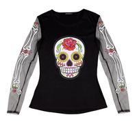 WIDMANN MILANO PARTY FASHION T-Shirt Squelette coloré Femme Dia de Los Muertos Taille Unique, 30 by 5-inch, Noir