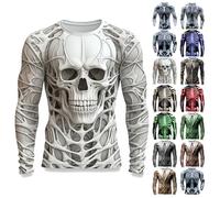 T-shirt squelette d'Halloween à manches longues pour homme - Imprimé graphique 3D - Fantaisie - Costume de fête - Pull amusant, A01-noir., XXL