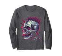 T-Shirt Squelette Tête de Mort Motard Crâne Punk Rock Manche Longue