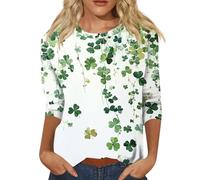 T-Shirt St Patrick's Day imprimé pour Femme Col Rond Trèfle drôle Irlande Manches 3/4 Chemisier Chanceux Trèfle à Quatre Feuilles T-Shirt Saint Patrick Vêtements festifs