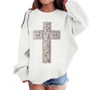 T-shirt stampato con scollo rotondo e maniche lunghe per uomo e donna, tessuto morbido e caldo per l'inverno, abbigliamento casual comodo da abbinare a jeans e sneakers, taglio regolare (White, 11-12