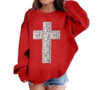 T-shirt stampato con scollo rotondo e maniche lunghe per uomo e donna, tessuto morbido e caldo per l'inverno, abbigliamento casual comodo da abbinare a jeans e sneakers, taglio regolare (Red, 13-14