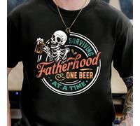 T-shirt standard décontracté pour hommes avec l'impression amusante "Une bière à la fois, vivre en tant que père" avec un squelette L,M,S,XL,XXLTissu tricoté