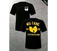 T-shirt Staten Island, imprimé recto verso, col rond, décontracté, pour homme, pur coton 220 g/m² (1 pièce) T-shirt en coton pour homme à la mode avec impression recto verso, confortable, doux, respir