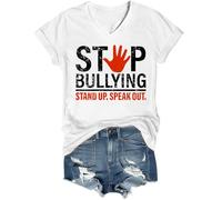 T-shirt « Stop Bullying Stand Up Speak Out » Unity Day Tees Stop Bullying Stand Up Speak Out T-shirt col en V, blanc, XL