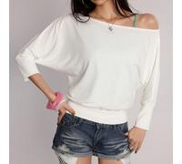 T-shirt style français à épaule asymétrique, coupe ample avec encolure drapée, manches chauve-souris, top court cintré à la taille, couche de base sexy et amincissante avec épaule exposée, t-shirt élé