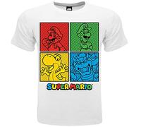 T-Shirt Super Mario Officiel Mario Louis Yoshi Bowser 4 Cadrans Blanc T-Shirt Original (FR/ES, Âge, 7 Ans, 8 Ans, Taille Normale, Blanc)