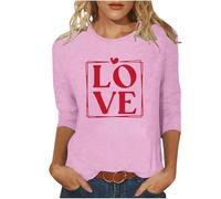 T-shirt surdimensionné à manches 3/4 pour femme - Haut en forme de cœur - T-shirt de Saint-Valentin à col rond - T-shirt d'été ample - Coupe ample - Chemisier décontracté pour le sport, le yoga, le