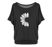 T-shirt surdimensionné pour femme à manches chauve-souris à manches courtes top bleu, Noir , M