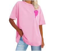 T-shirt surdimensionné pour femme à manches courtes avec épaules superposées - T-shirt décontracté à imprimé floral Y2K - Motif soleil et lune - Col rond - Gothique Punk - T-shirt long - S-5XL, Rose
