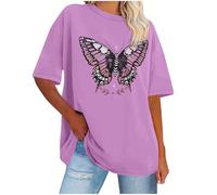 T-shirt surdimensionné pour femme à manches courtes avec épaules superposées - T-shirt décontracté à imprimé floral Y2K - Motif soleil et lune - Col rond - Gothique Punk - T-shirt long - S-5XL, Noir