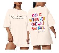T-shirt surdimensionné pour femme avec inscription chrétienne - Robe longue avec inscription « God is Within Her » dans le dos - Style rétro et foi pour femme, Style O01 Beige, M