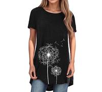 T-Shirt Surdimensionné pour Femme Grandes Tailles Pissenlit Grande Taille Motif Fleurs Sauvages à Manches Courtes Sweat-Shirt Longues Imprimé Pull Automne Hiver Chemisier Hauts