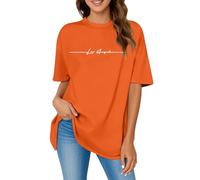 T-shirt surdimensionné pour femme - Imprimé lettres - Col rond - Manches courtes - Décontracté - Décontracté - Sport - Été - Décontracté - Couleur unie - Pour adolescentes et filles