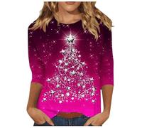 T-shirt surdimensionné pour femmes 2024 Europe et États-Unis Noël Halloween femmes manches longues col rond t-shirt pull chaud femmes, Violet foncé., XL